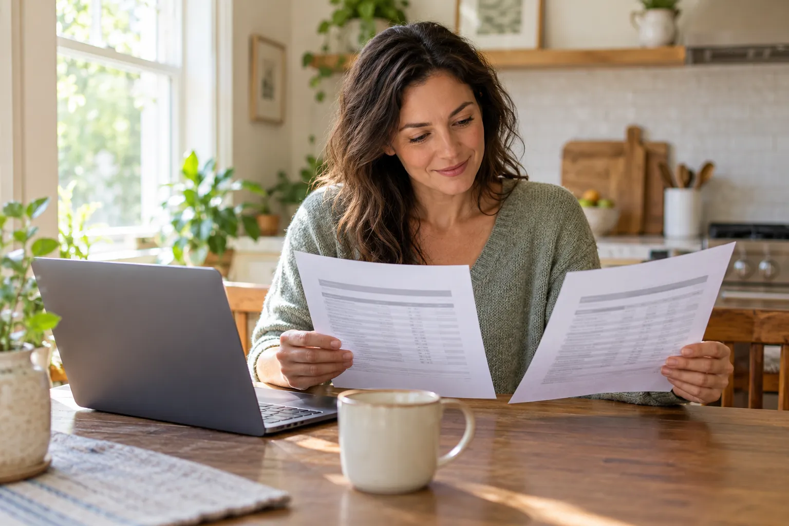 A homeowner reading a written estimate at a kitchen table in the Richmond area